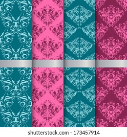 Set of filigree floral seamless background. Royal wallpaper.
