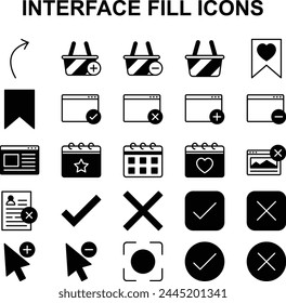 Set of fill icons related to Interface. These icons can be use for any web and mobile design.