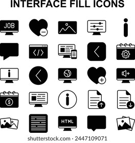 Conjunto de iconos de relleno relacionados con la interfaz. Estos íconos se pueden utilizar para cualquier diseño de Web y móvil.