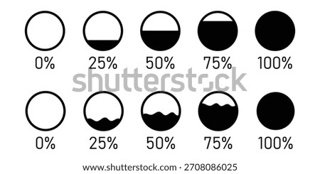 Set of filled circles from 0 to 100 percent icon.