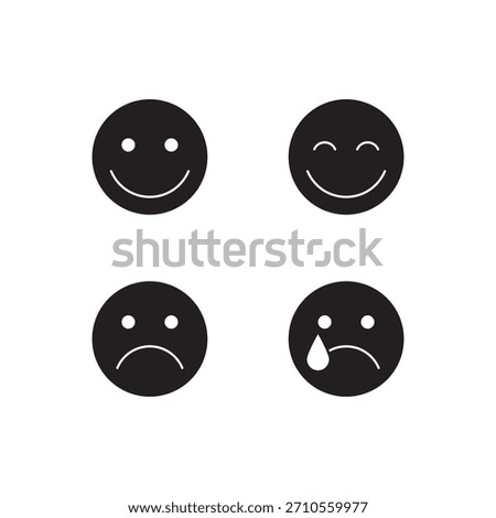 Set of filled emoji expressions including smiling, crying, happy, and sad faces.