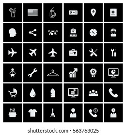 Set of Filled Flat Icons such as travel, business, tools, plane,