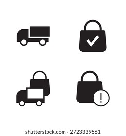 Conjunto de iconos rellenos para la entrega, Estado de pedidos, advertencia y manejo de paquetes.