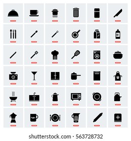 Set of Filled Kitchen Icons such as pan, cock, kettle, kitchen, 