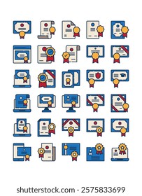 set of filled outline certificate icon decoration element vector illustration