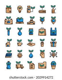 set of filled outline eco friendly icons vector illustration