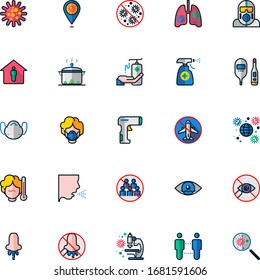 Set of filled outline icon related with coronavirus protection. Editable stroke. Outline icons suitable for web, infographics, interface and apps.