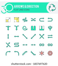 Set of filled outline icons. Arrows and Direction