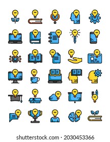 set of filled outline knowledge education learning icons vector illustration