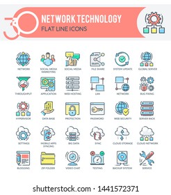 Set of filled outline multicolor icons on following themes - web network, communication, cloud computing and other. Each icon neatly designed on pixel perfect 32X32 size grid.