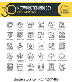 Set of filled outline multicolor icons on following themes - web network, communication, cloud computing and other. Each icon neatly designed on pixel perfect 32X32 size grid.