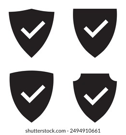 Satz von gefüllten Schildern mit Häkchen-Icons Vektorgrafik. Sicherheitszeichen. Symbol "Schutz genehmigen".