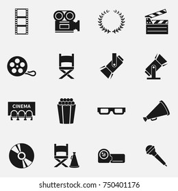 Set of film or cinema elements vector icons isolated on white background.