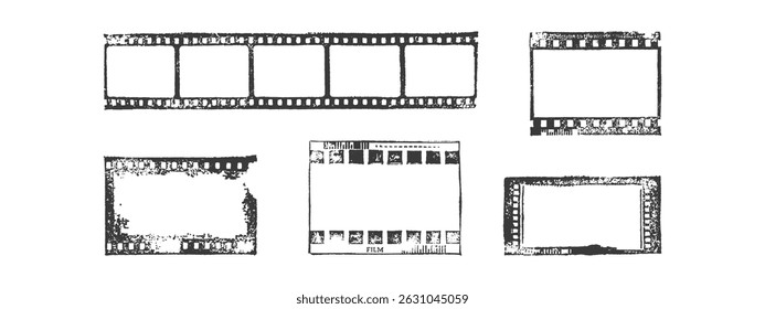 Set film frames, stamps, old grunge film strip, vintage frame, cinema, imprint.