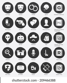 Set of Film Genres Icon and Film Rating System in Flat Design, Vector