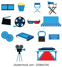 Set of Film Movies Cinema and Entertainment Vector and Icon
