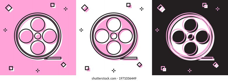 Set Film reel icon isolated on pink and white, black background.  Vector