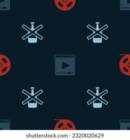 Set Film reel, Online play video and No alcohol on seamless pattern. Vector