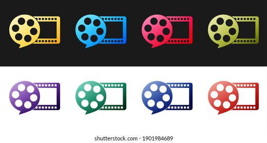 Set Film reel and play video movie film icon isolated on black and white background. Vector.