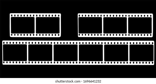 Set of film strip icons in isolate on a black background. Vector illustration.