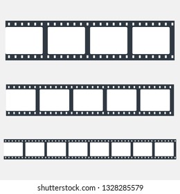 Set of film strips. Film frames. Collection of film for the camera. Template of negative. 