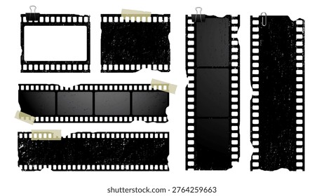 Set of film strips with grunge texture in vintage style, perfect for photo overlays, retro design, scrapbook layouts and commercial creative projects.