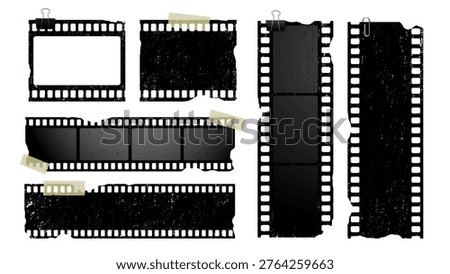 Set of film strips with grunge texture in vintage style, perfect for photo overlays, retro design, scrapbook layouts and commercial creative projects.