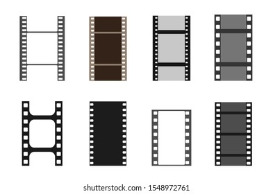 Set of film vector stripes. Cinema monochrome border celluloid tape, media empty image photo video vintage frame.