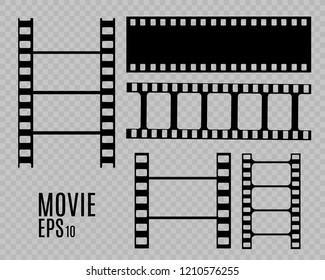 Set of film vector stripes isolated on transparent background.Film strip roll. Vector cinema background.