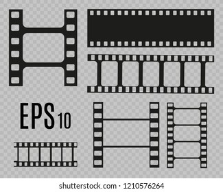 Set of film vector stripes isolated on transparent background.Film strip roll. Vector cinema background.
