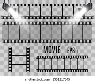 Set of film vector stripes isolated on transparent background.Film strip roll. Vector cinema background.