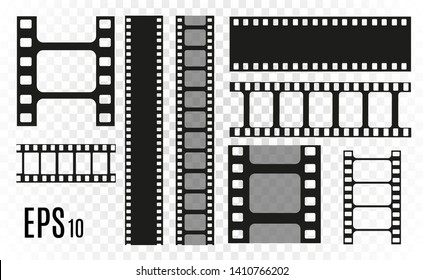 Set of film vector stripes isolated on transparent background.Film strip roll. Vector cinema background.