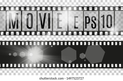 Set of film vector stripes isolated on transparent background.Film strip roll. Vector cinema background.