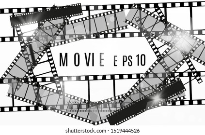 Set of film vector stripes isolated on transparent background.Film strip roll. Vector cinema background.