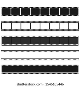 Set of film vector stripes isolated on white background.Film strip roll. Vector cinema background.