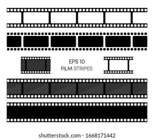 Set of film vector stripes isolated on white background. Film strip roll. Vector cinema background. EPS 10. Vector illustration.