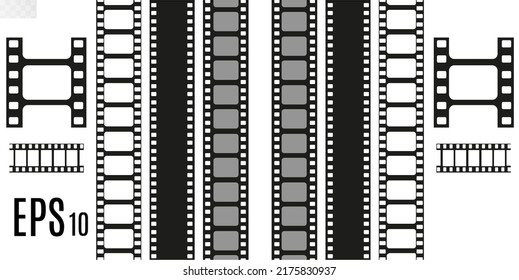 	
Set von Film-Vektorstreifen einzeln auf transparentem Hintergrund.Filmstreifen. Vektorkinohintergrund.
