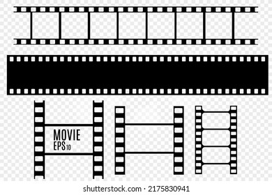 	
Conjunto de bandas vectoriales de película aisladas en fondo transparente.Rollo de tiras de película. Fondo del cine vectorial.
