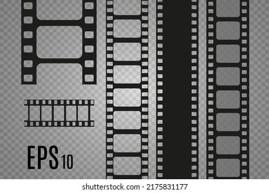 	
Conjunto de bandas vectoriales de película aisladas en fondo transparente.Rollo de tiras de película. Fondo del cine vectorial.	

