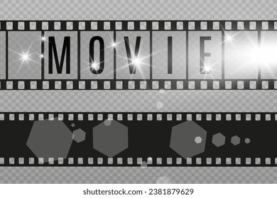Set von Film-Vektorstreifen einzeln auf transparentem Hintergrund.Filmstreifen. Vektorkinohintergrund.	