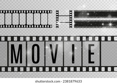 Conjunto de bandas vectoriales de película aisladas en fondo transparente.Rollo de tiras de película. Fondo del cine vectorial.	
