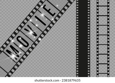 Conjunto de bandas vectoriales de película aisladas en fondo transparente.Rollo de tiras de película. Fondo del cine vectorial.	