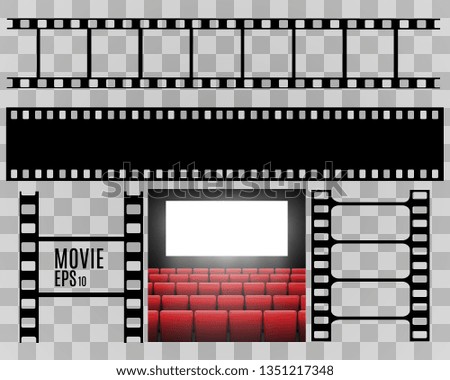 Set of film vector stripes isolated on transparent background.Film strip roll. Vector cinema background.
