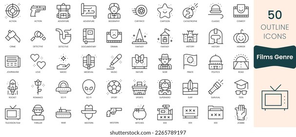 Set of films genre icons. Thin linear style icons Pack. Vector Illustration