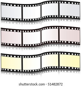 Set of filmstrips with reflexion. A vector illustration.