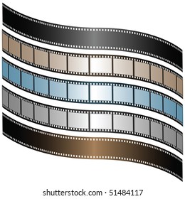 Set of filmstrips with reflexion. A vector illustration.