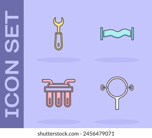 Set Filter wrench, Wrench spanner, Water filter and Industry metallic pipe icon. Vector