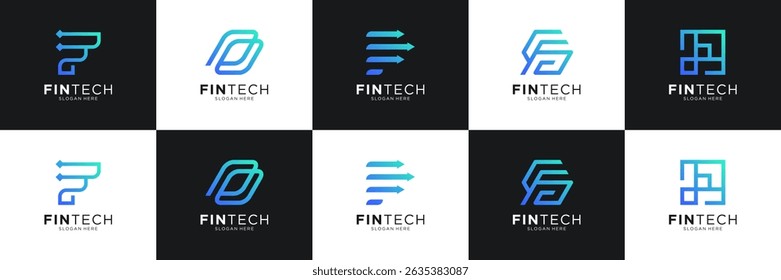 Conjunto de modelo de design de logotipo técnico fin. Abstrato logotipo da carta financeira utilizável para negócios, aplicativo e pagamento.