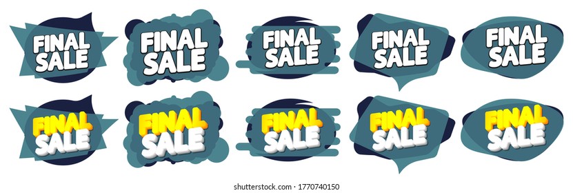 Legen Sie Blase-Banner-Designvorlagen für Endverkauf fest, Discount-Tags, App-Symbole, Vektorgrafik