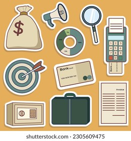 Set of Finance and Business Cute Sticker Illustration